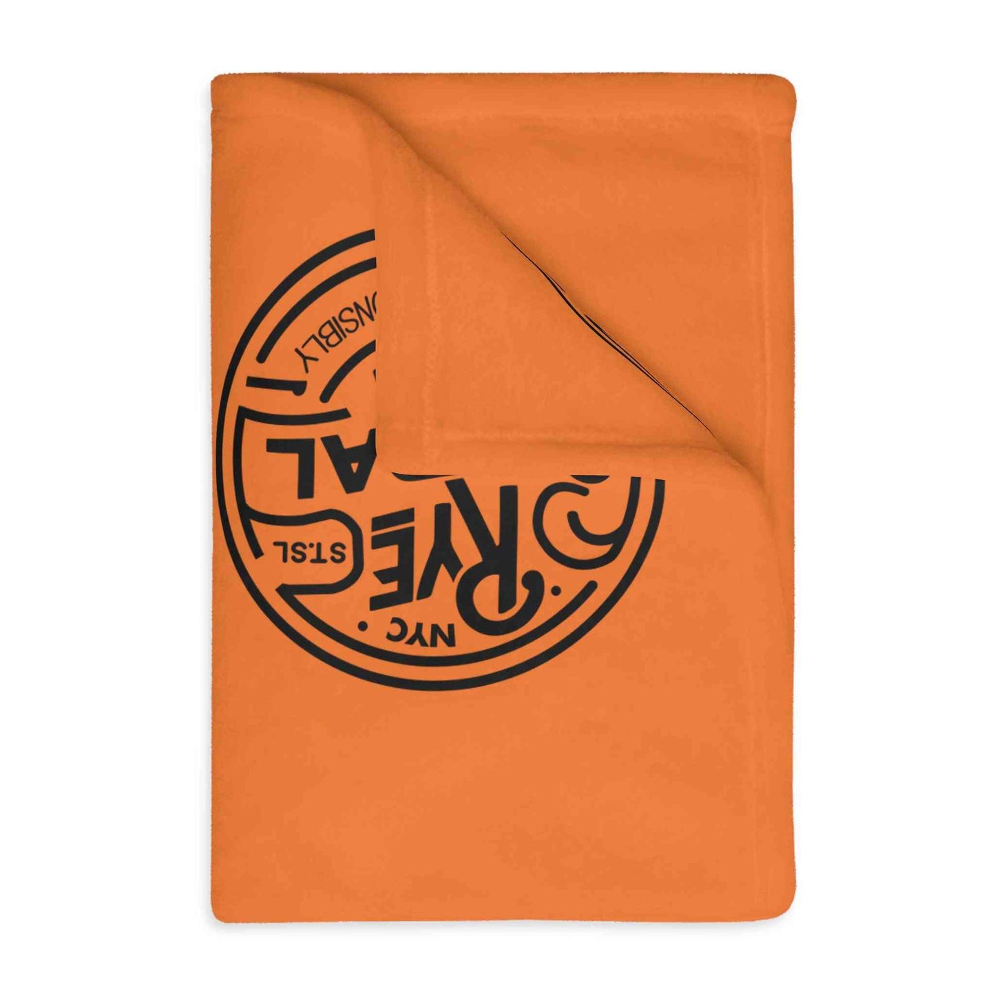 Folded Rye the Waves Coastal Whiskey Blanket showcasing soft velveteen texture and bold circular Rye Central logo for premium comfort.