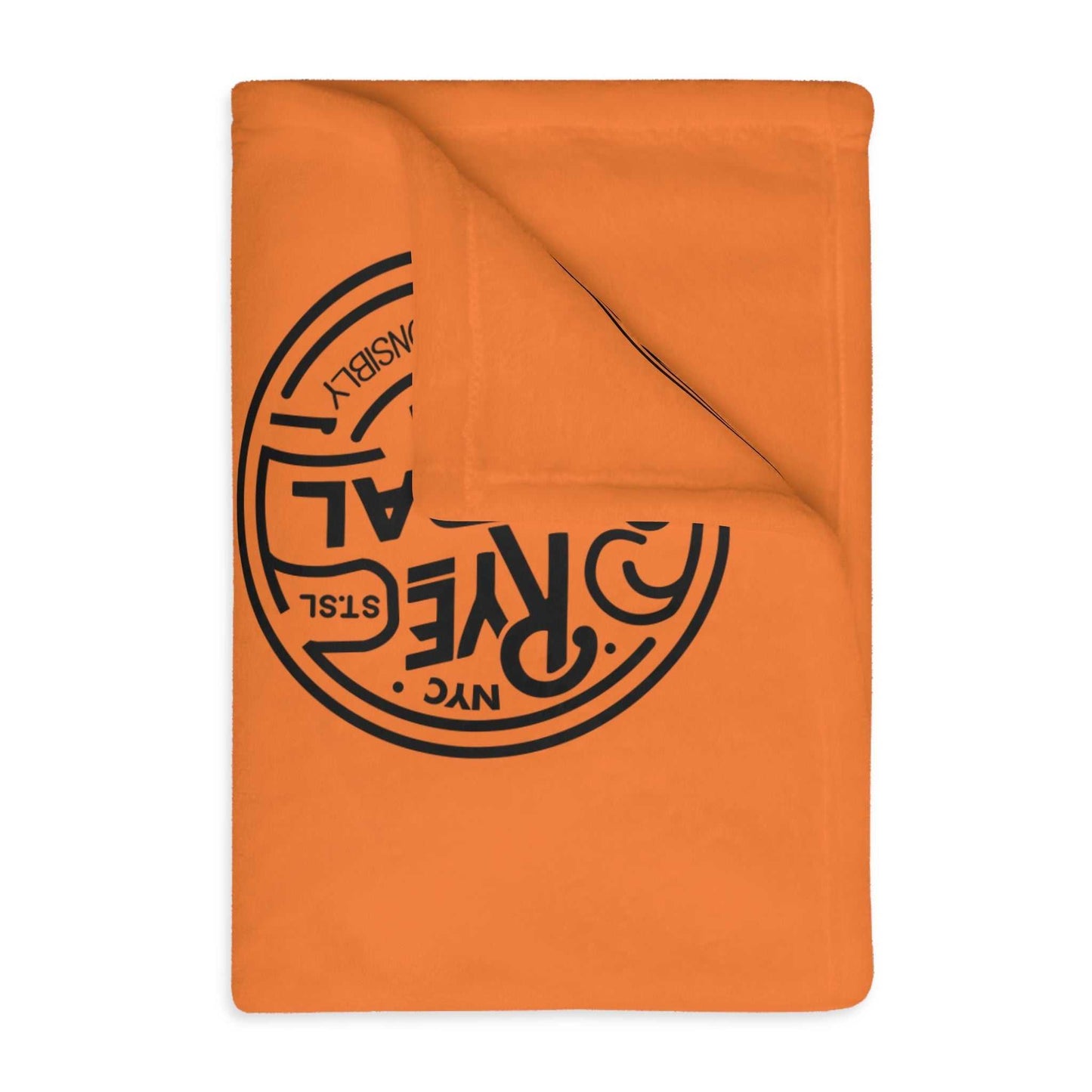 Folded Rye the Waves Coastal Whiskey Blanket showcasing soft velveteen texture and bold circular Rye Central logo for premium comfort.