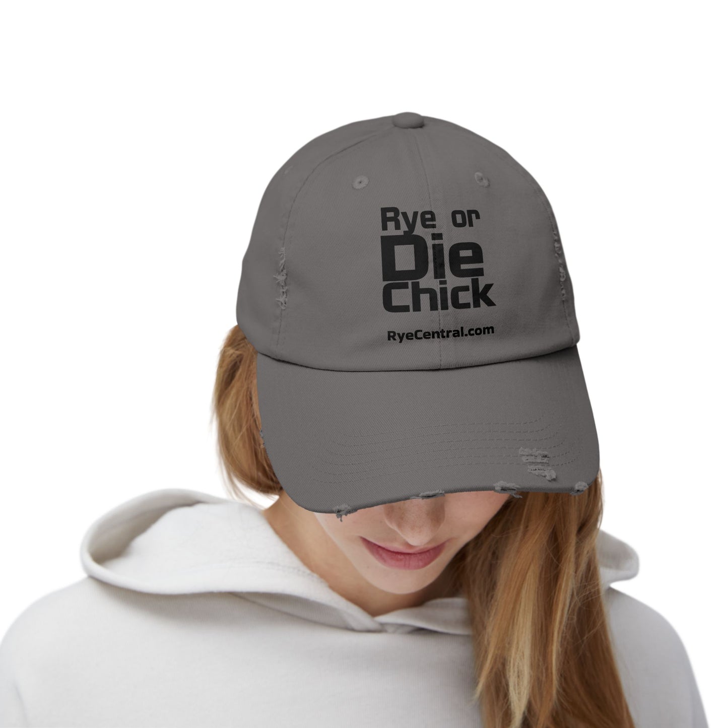 “Rye or Die Chick” Distressed Whiskey Cap