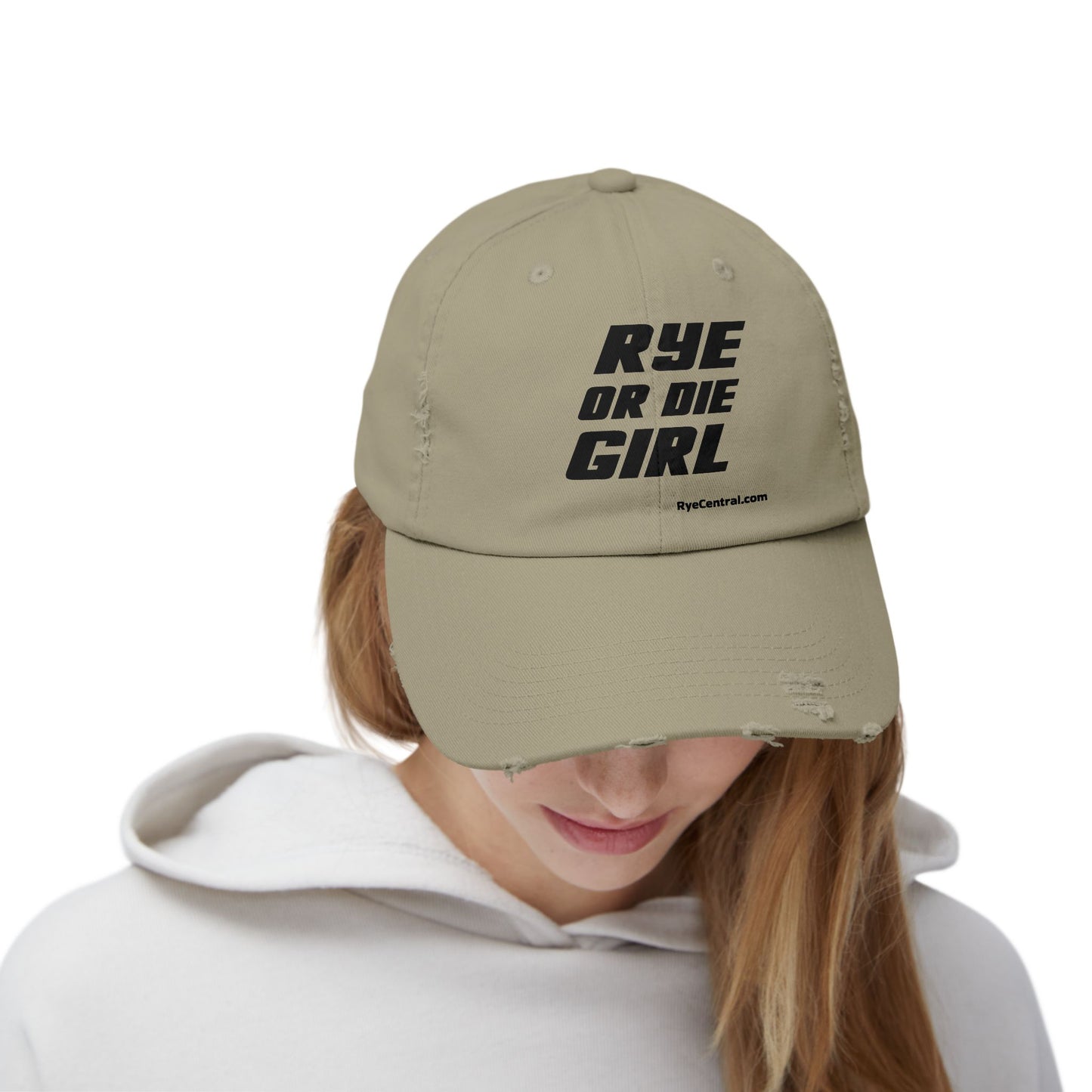 “Rye or Die Girl” Distressed Whiskey Cap