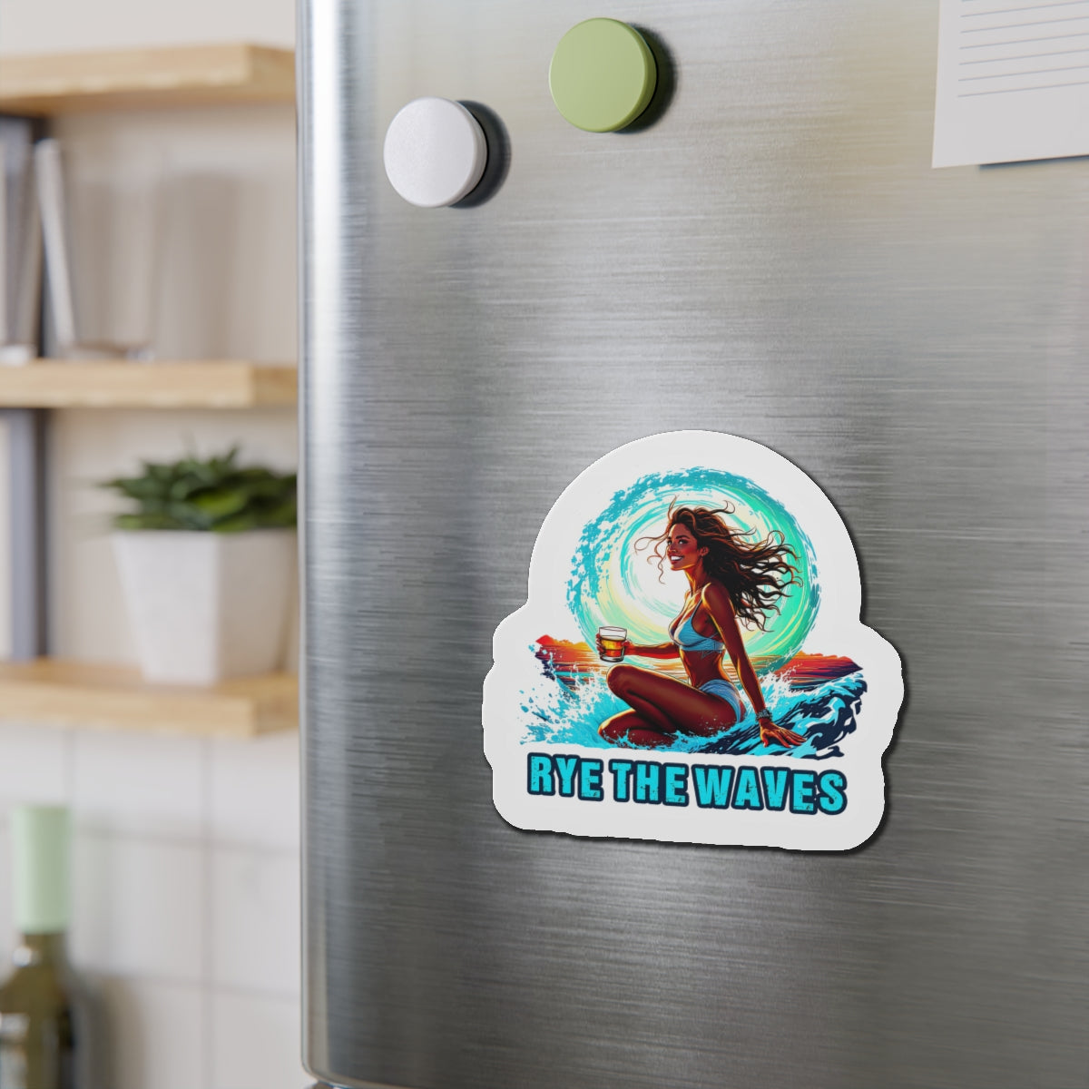 “Rye The Waves” Surfer Girl Whiskey Magnet