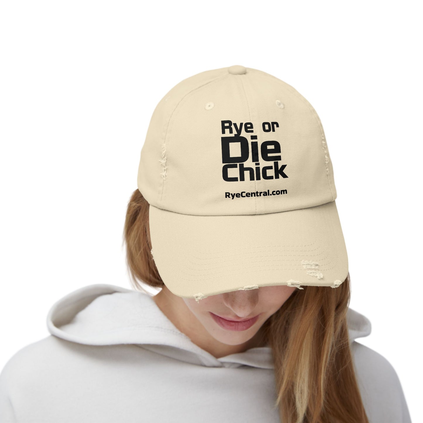 “Rye or Die Chick” Distressed Whiskey Cap