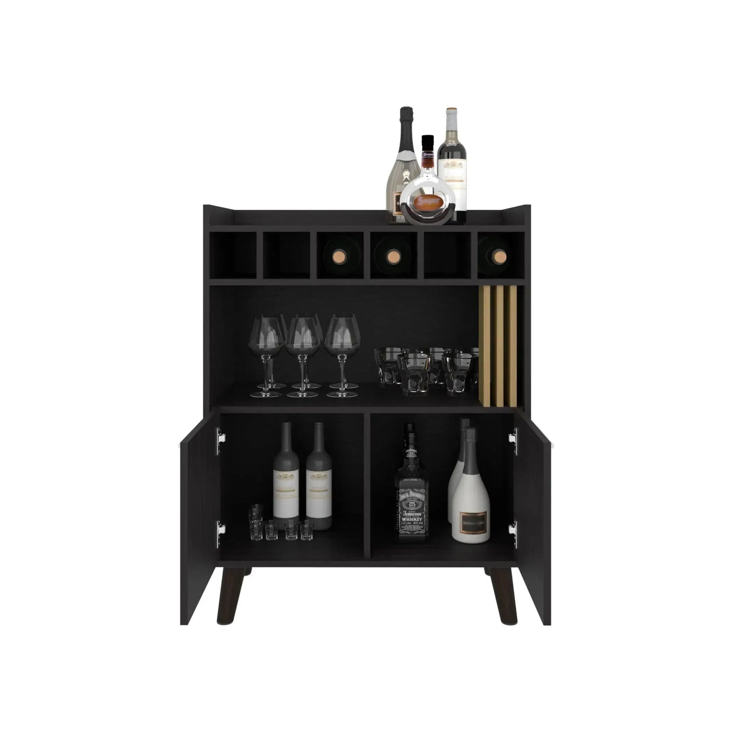 Bar Cabinet Vance 40" elegant storage solution with wine cubbies and glass holders, perfect for modern home entertaining spaces.