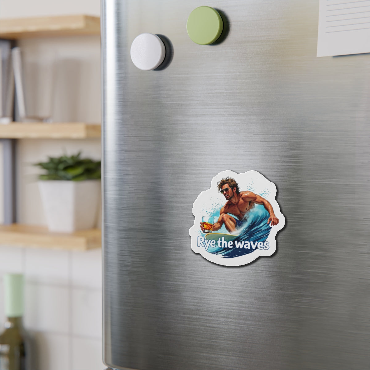 “Rye The Waves” Whiskey Surfer Magnet