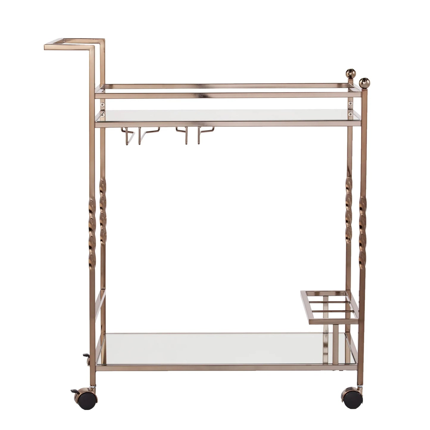 Champagne & Mirrored Glass Bar Cart with Wine Storage