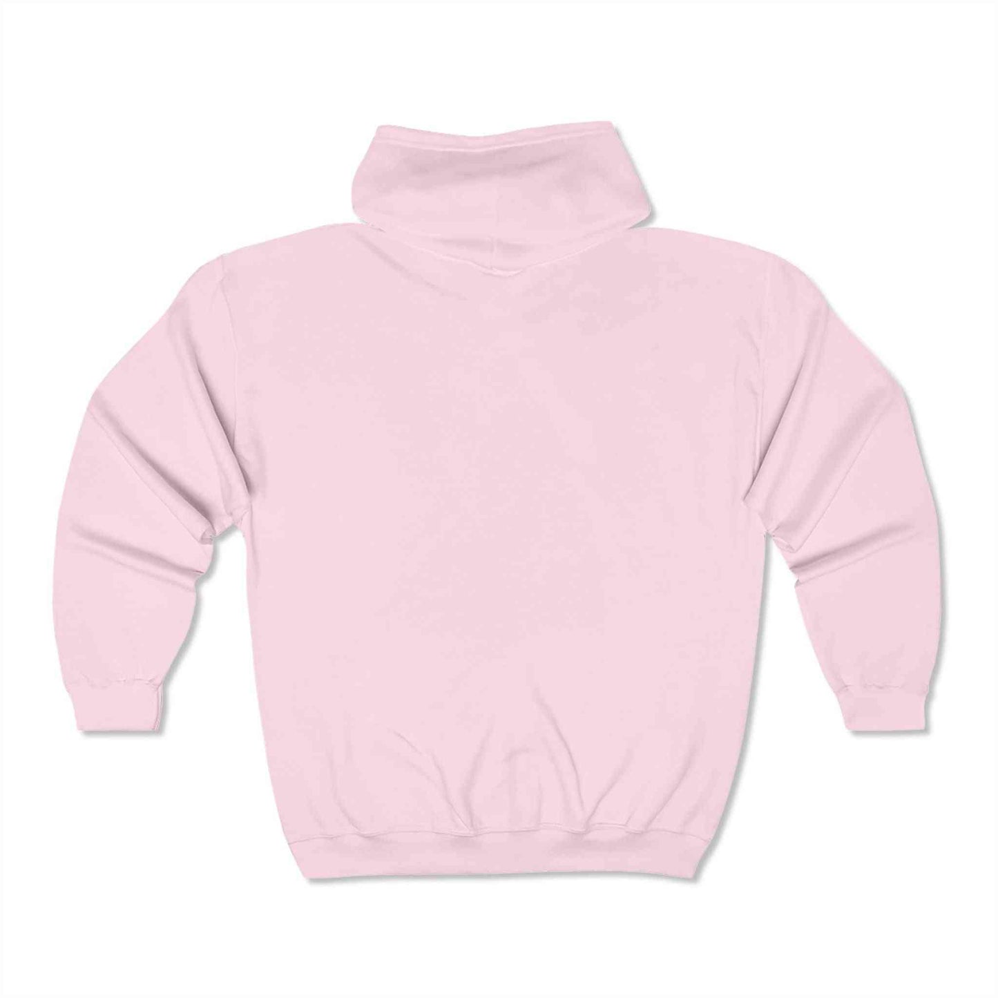 Back view of pink women’s whiskey hoodie, soft zip-up sweatshirt with a minimalist look for casual wear.