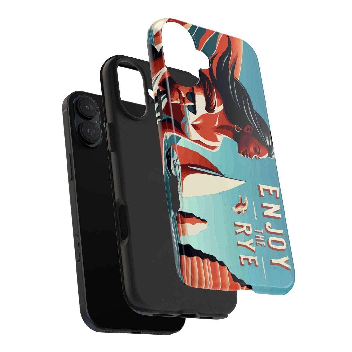 Layered design of 'Enjoy the Rye' alcohol phone case with colorful illustration, perfect for whiskey fans wanting tough and stylish protection.