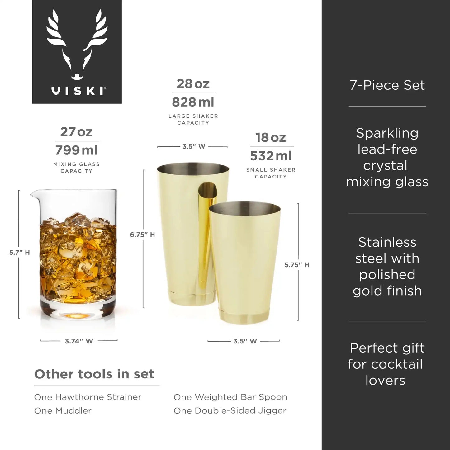 Gold Bar Essentials Set for Perfect Cocktails 7-Piece