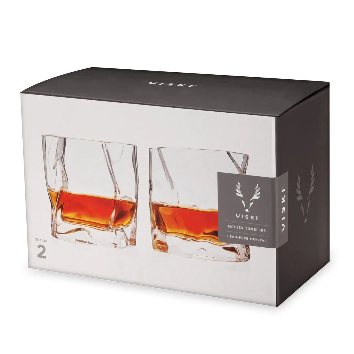 Viski Molten Tumblers Lead-Free Crystal Gift Box Set - Perfect Whiskey Lover Gift