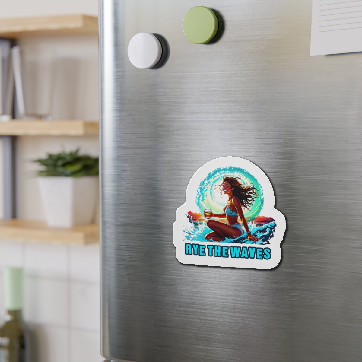 “Rye The Waves” Surfer Girl Whiskey Magnet