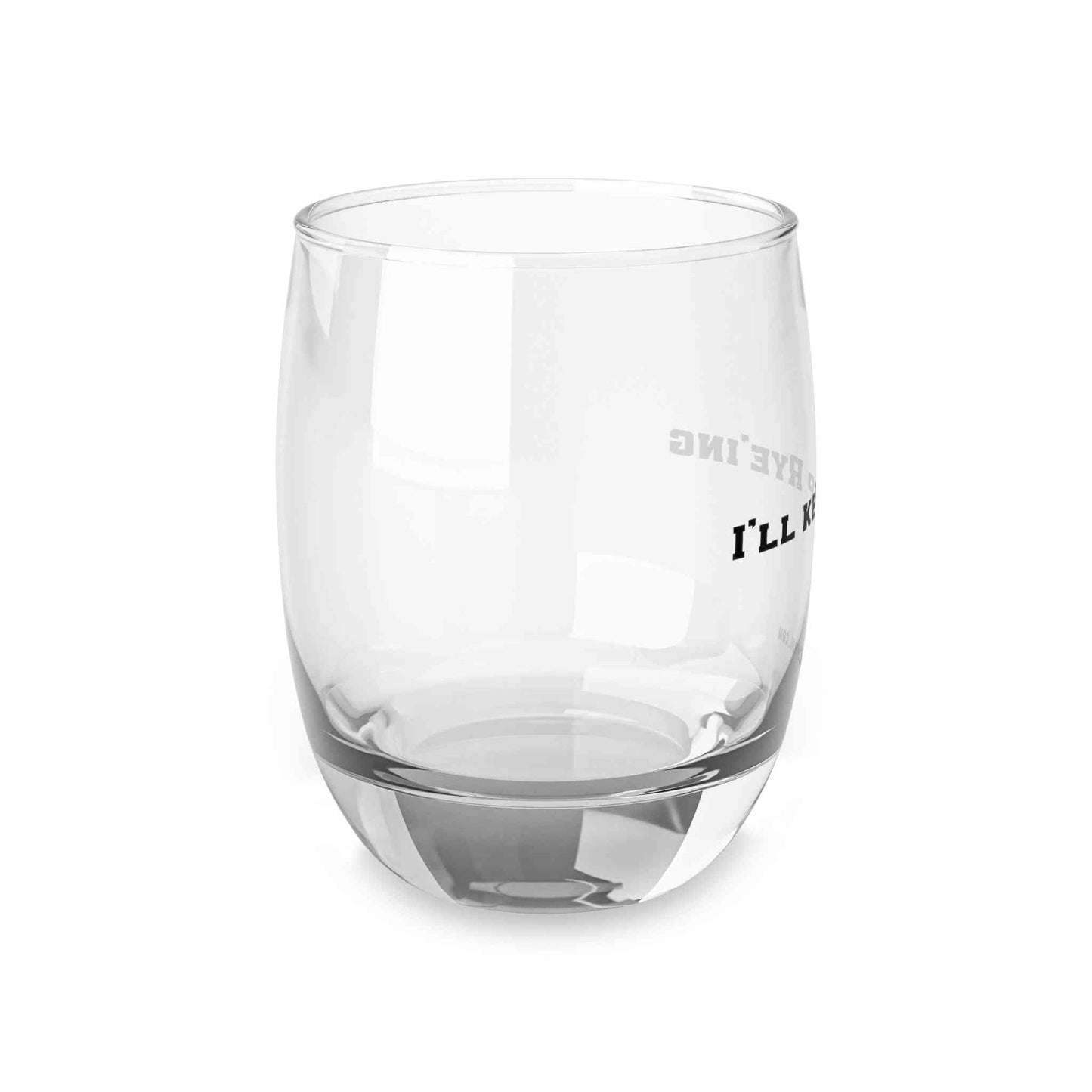 Angled view of the Golf Rye Whiskey Glass highlighting its sleek design and witty message, great for home bars and whiskey gifts.