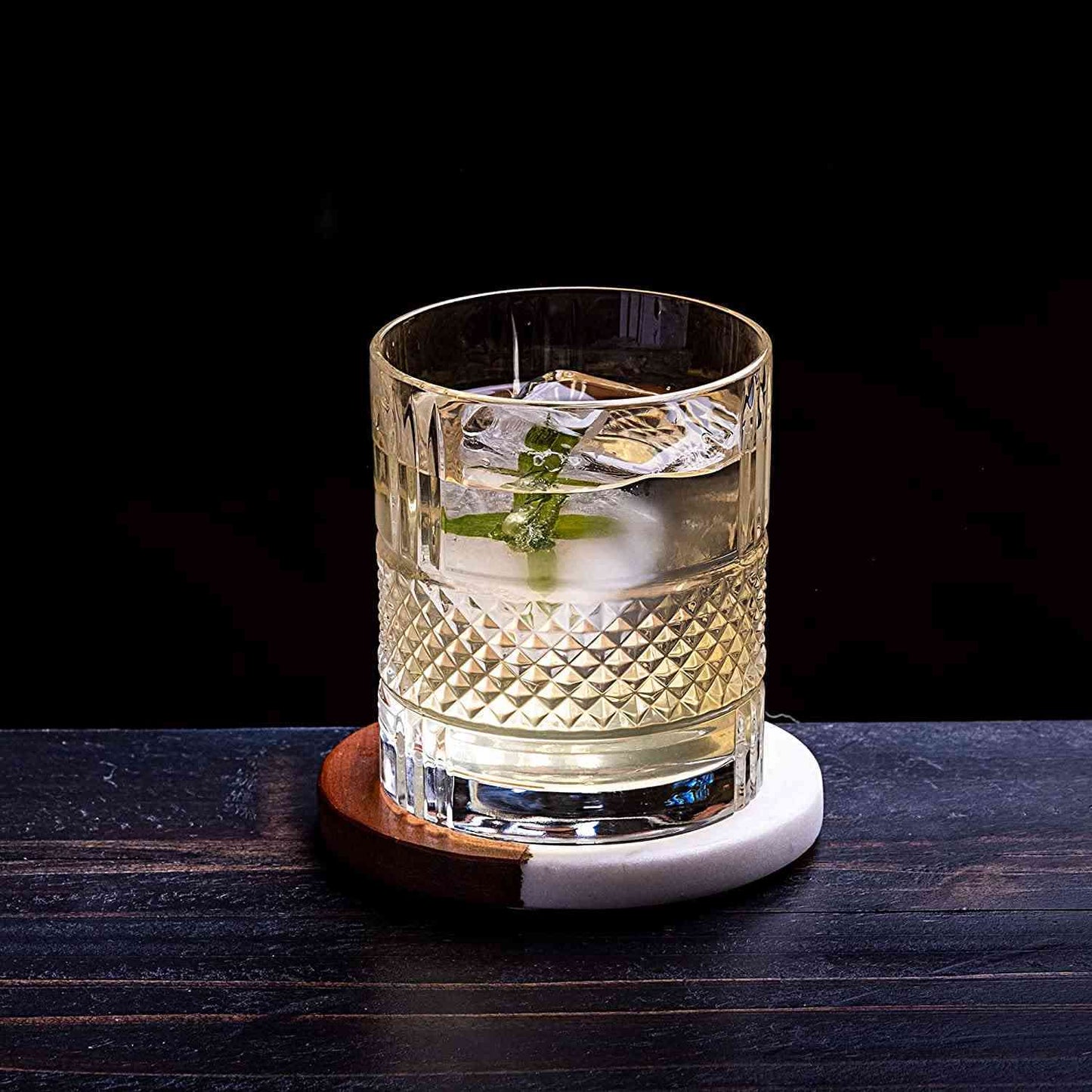 Elegant crystal tumbler with drink and ice, home & garden