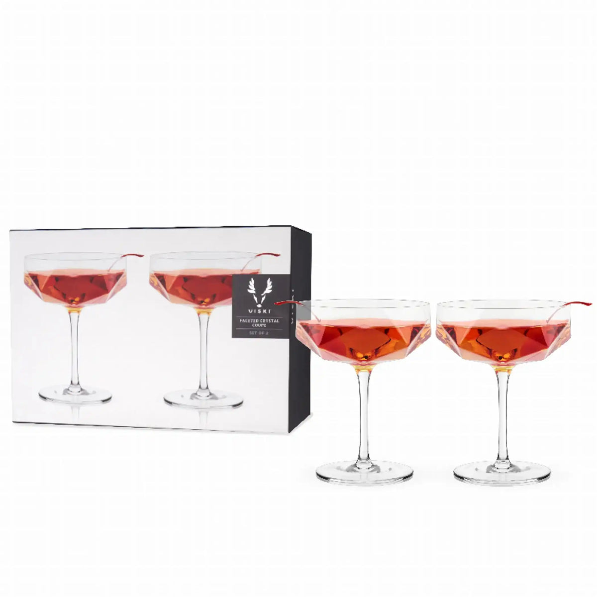 Viski Faceted Crystal Cocktail Coupes, Set of 2
