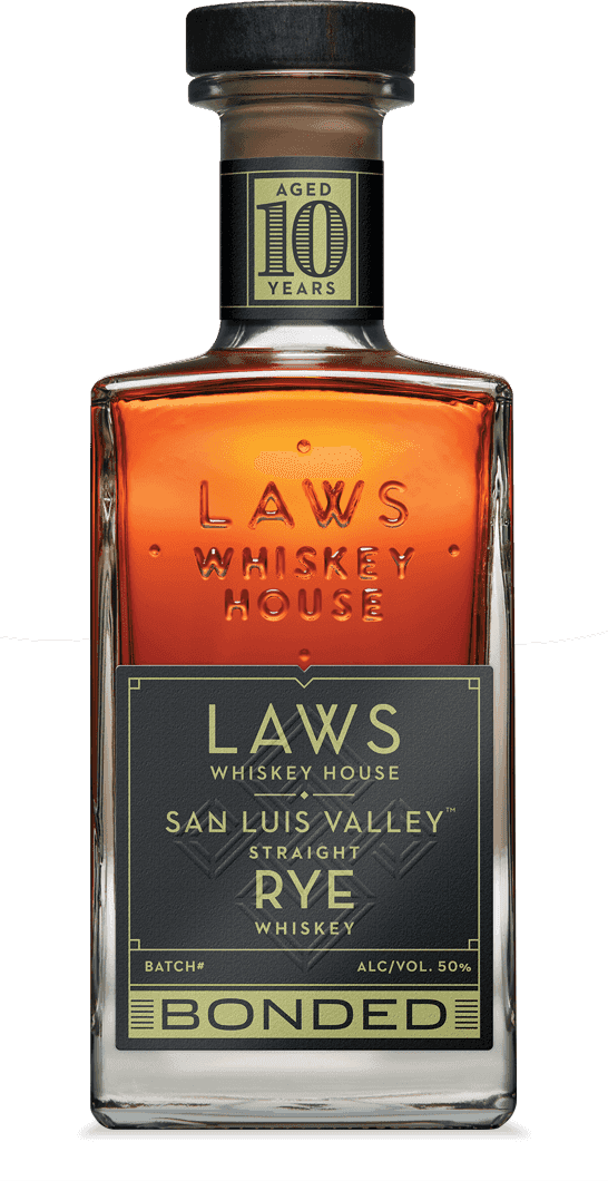 Laws San Luis Valley Bottled in Bond Straight Rye Whiskey Bottle