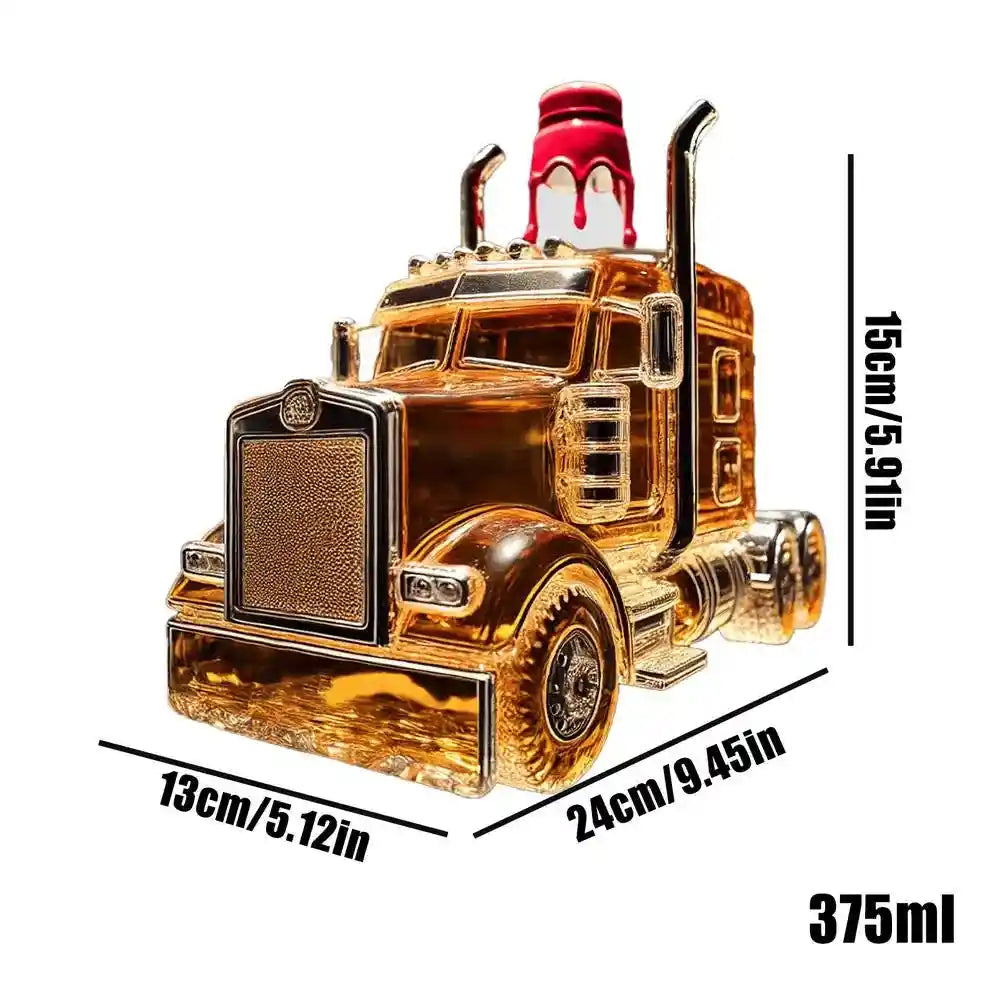 375ml vintage liquor container shaped like a half truck with red novelty stopper, perfect whiskey decanter for brunch or beer gatherings.