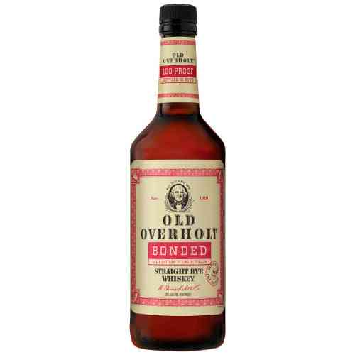 Old Overholt Bonded Rye Whiskey bottle with 100 proof label, ideal for rye lovers seeking bold spearmint, nutmeg, and vanilla flavors.