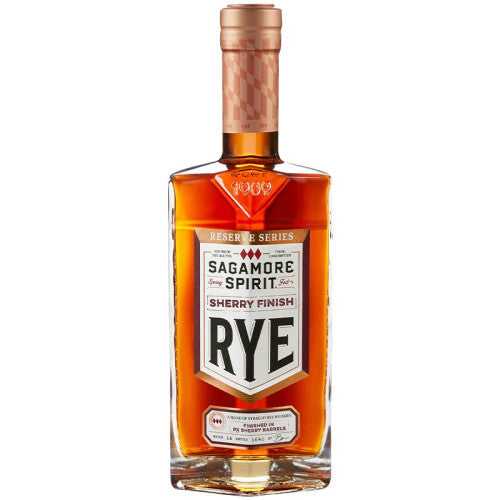 Sagamore Spirit Sherry Finish Rye Whiskey bottle from the Reserve Series, showcasing rich amber color and premium labeling for top whiskey brands.