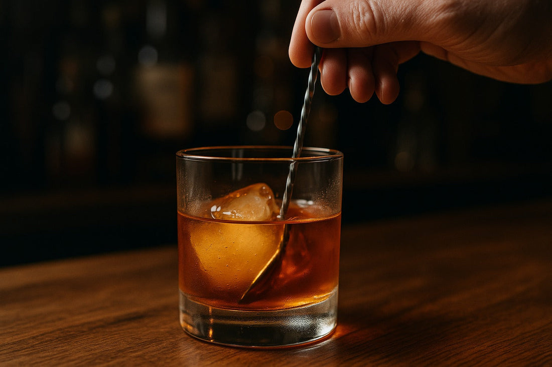 Bourbon Old Fashioned Recipe (The Canonical Build) cocktail served in a rocks glass on a home bar, warm editorial lighting, with a hand visible in the composition