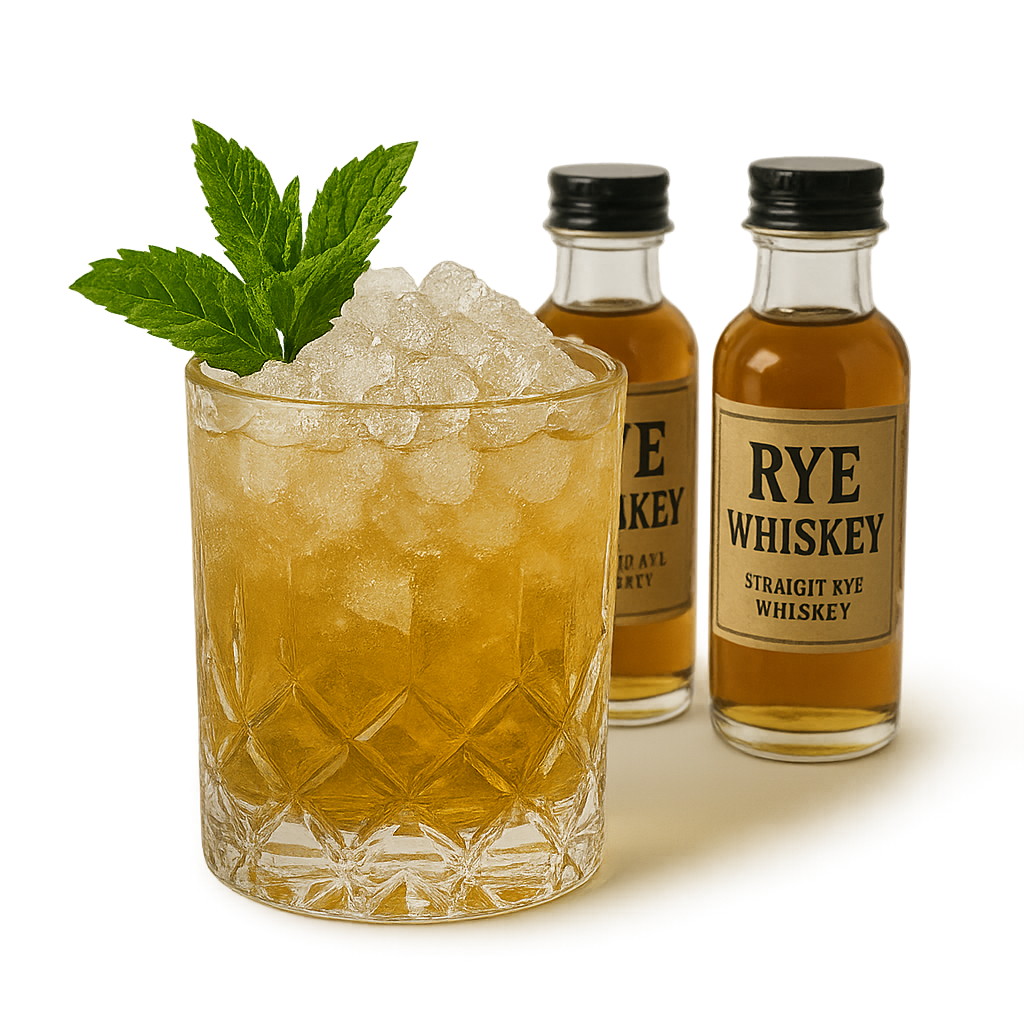 Premium rye whiskey with mint julep cocktail and crushed ice.