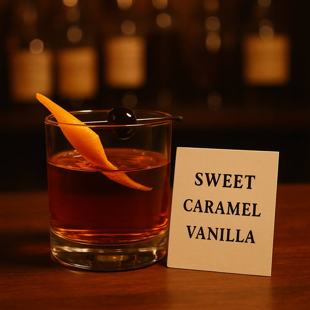 Sweet rye whiskey cocktail with caramel and vanilla notes
