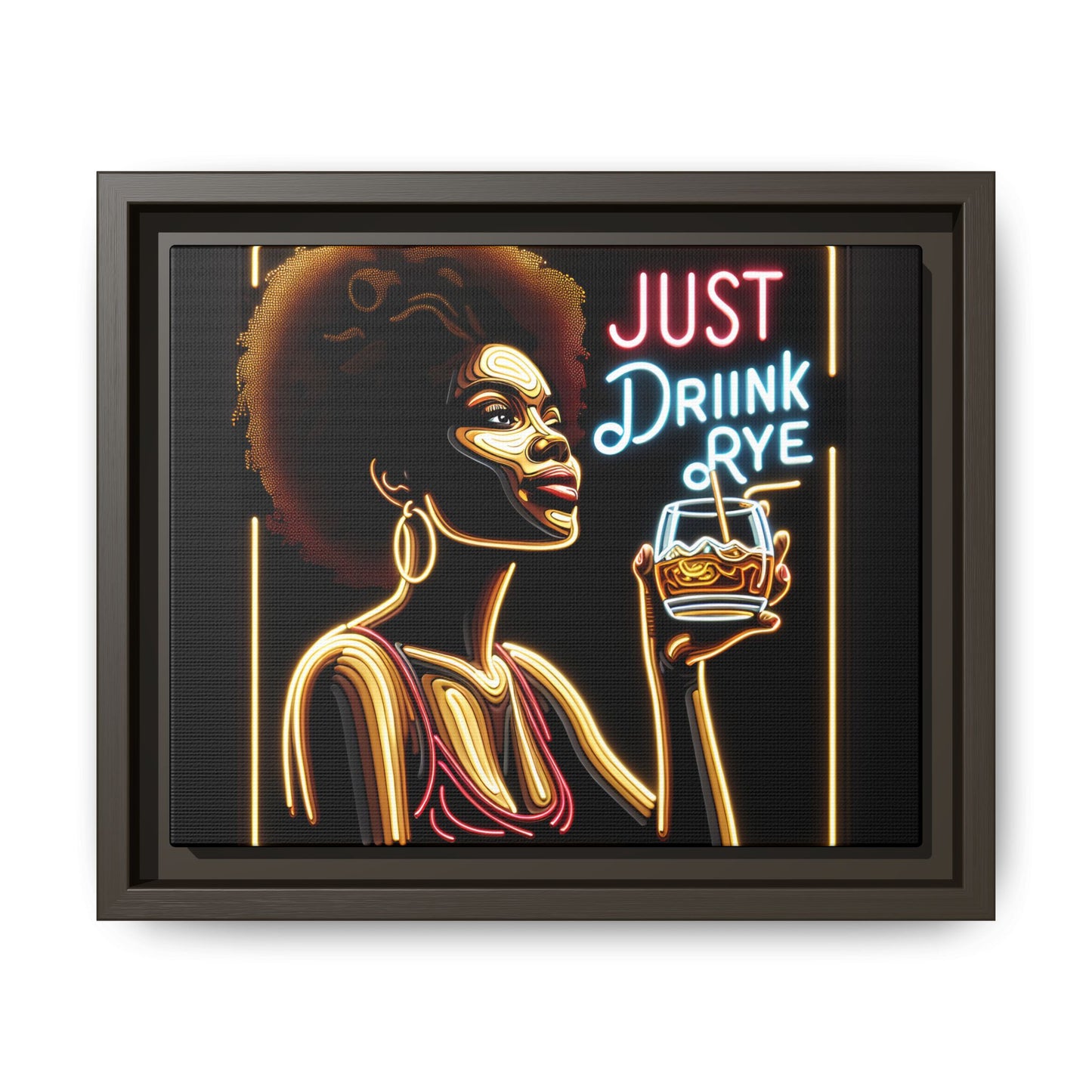 "Just Drink Rye" Framed Canvas Wrap — Whiskey Wall Art - detail view