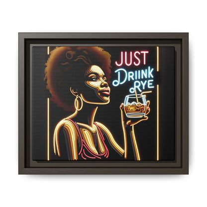 "Just Drink Rye" Framed Canvas Wrap — Whiskey Wall Art - detail view