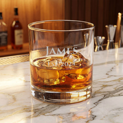 Personalized Engraved Whiskey Glass 10.5oz — Name & Date Old Fashioned Glass