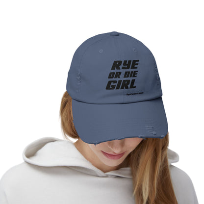 “Rye or Die Girl” Distressed Whiskey Cap