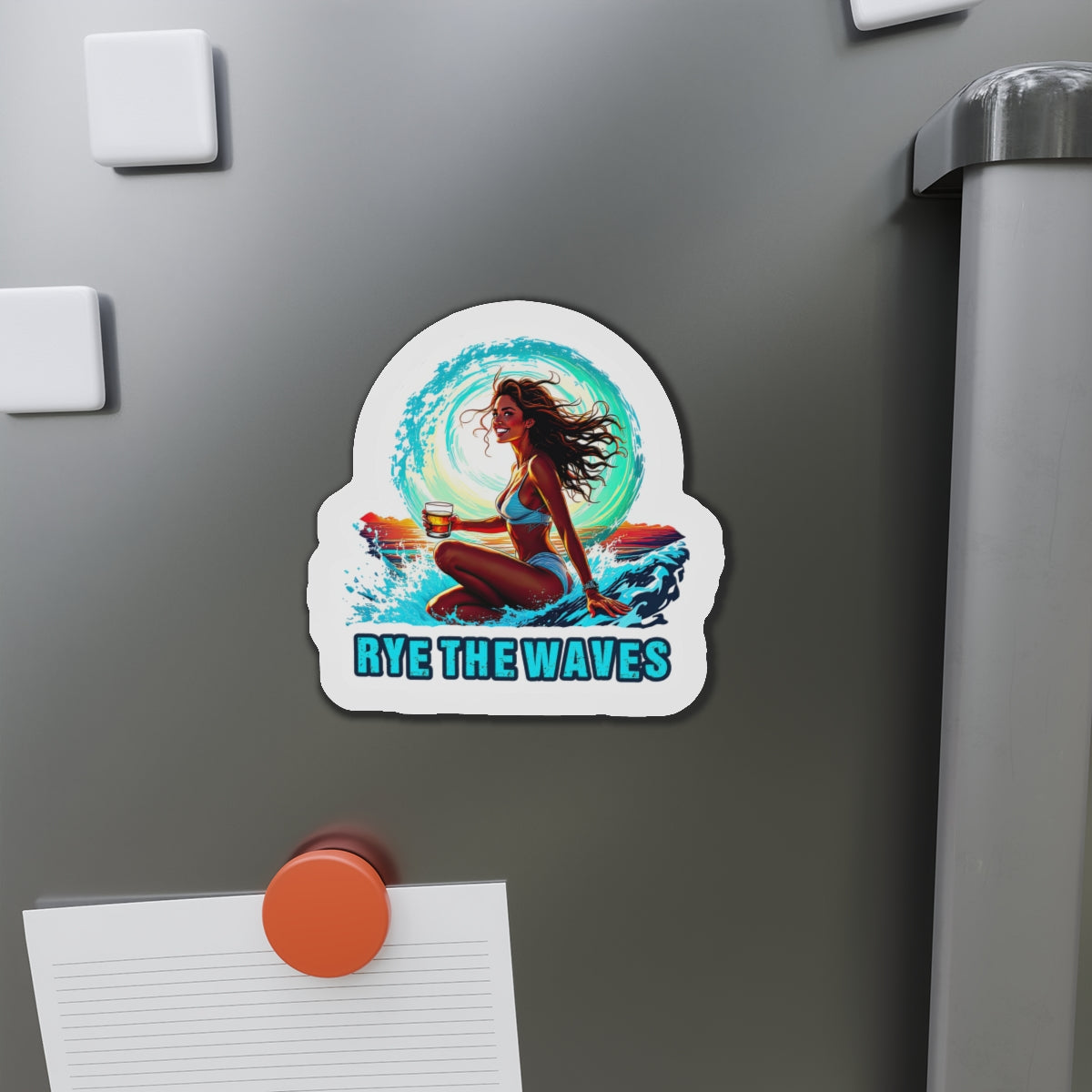 “Rye The Waves” Surfer Girl Whiskey Magnet