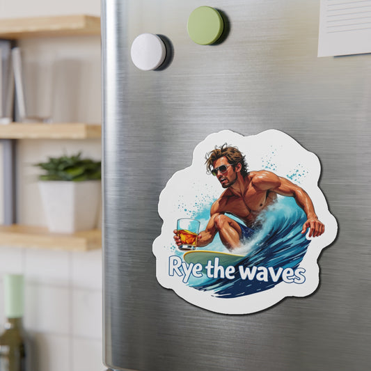 “Rye The Waves” Whiskey Surfer Magnet