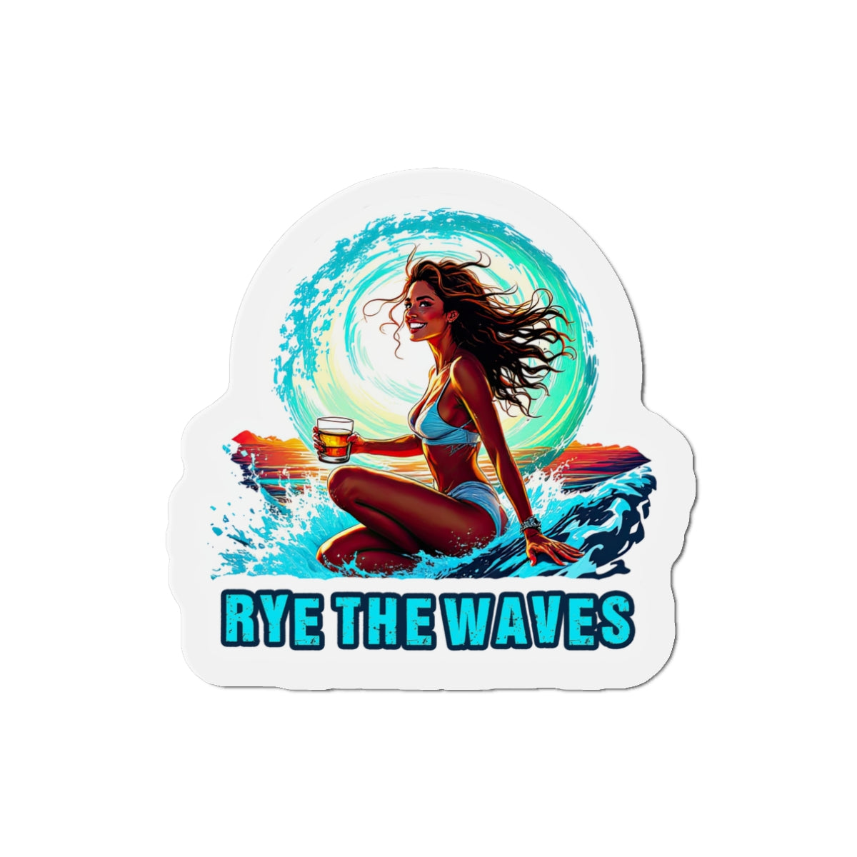 “Rye The Waves” Surfer Girl Whiskey Magnet