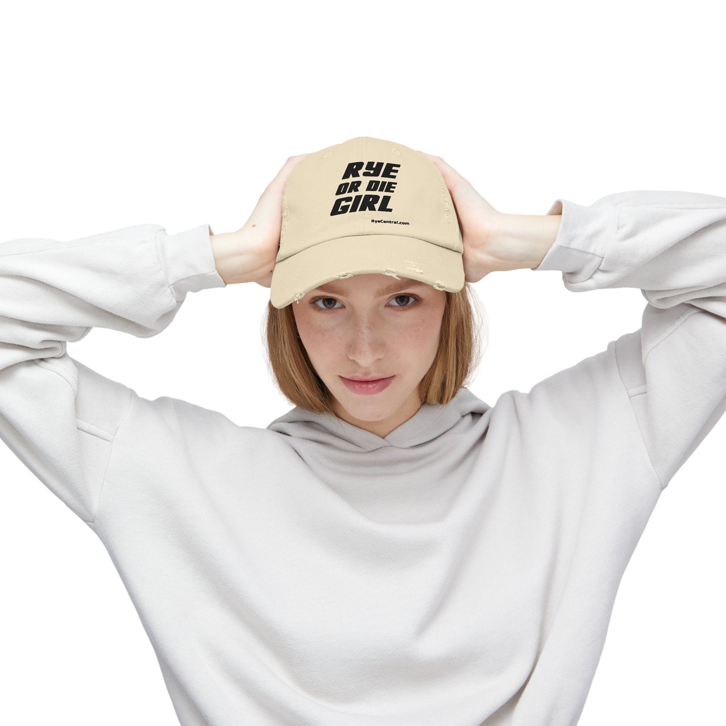 “Rye or Die Girl” Distressed Whiskey Cap