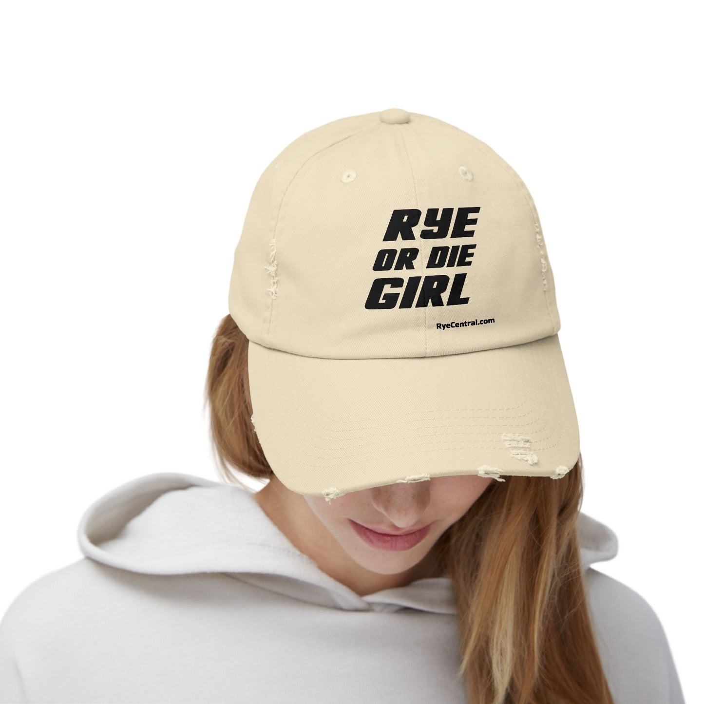 “Rye or Die Girl” Distressed Whiskey Cap