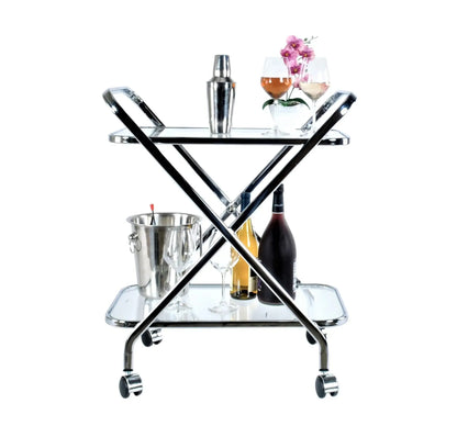 Chrome Xshape Bar Cart for Elegant Spaces - 16.5" X 26.25" X 30.5"