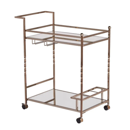 Champagne & Mirrored Glass Bar Cart with Wine Storage