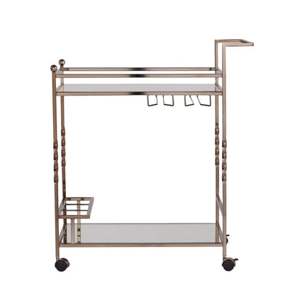 Champagne & Mirrored Glass Bar Cart with Wine Storage
