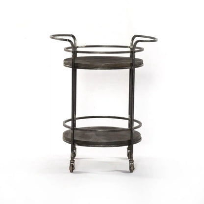 Round Bar Cart with Solid Wood Top & Dark Gray Iron Frame