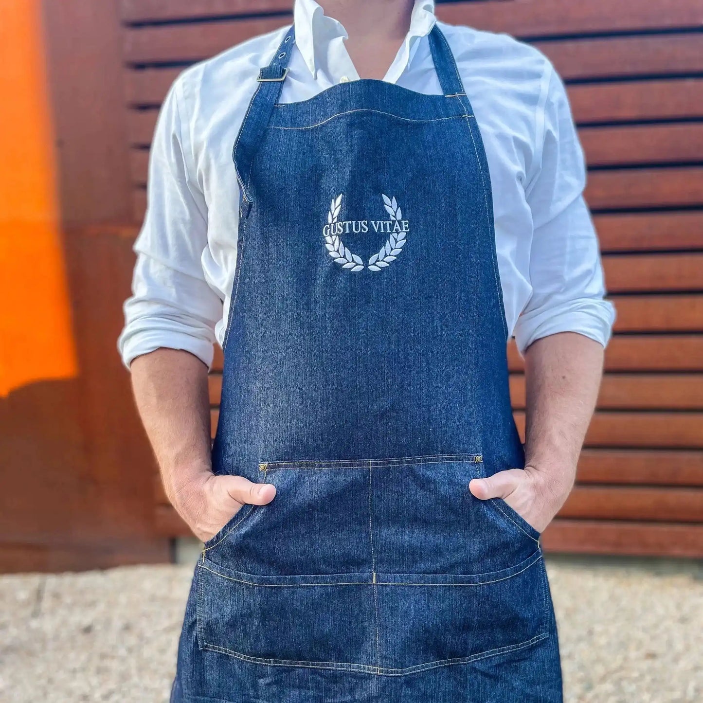 Embroidered Denim Apron for Chefs and Grill Masters