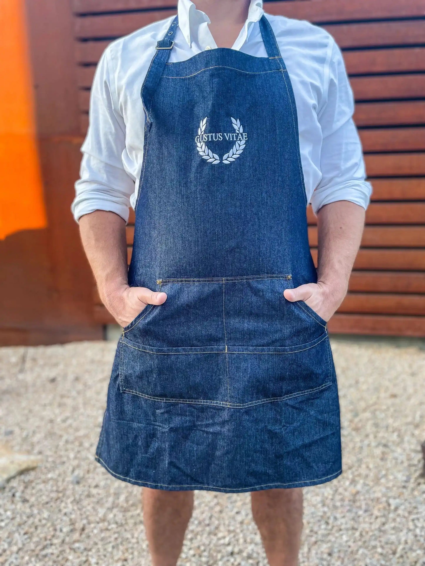 Embroidered Denim Apron for Chefs and Grill Masters
