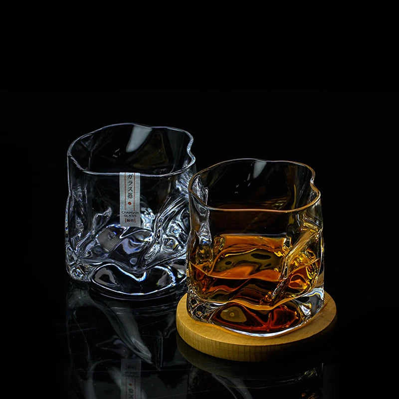 Japanese Crumple Paper Crystal Whiskey Rocks Glass