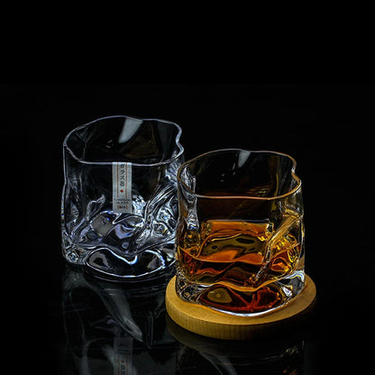 Japanese Crumple Paper Crystal Whiskey Rocks Glass