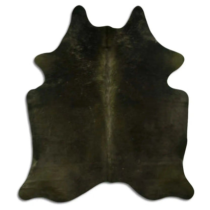 High-quality olive green dyed cowhide rug with natural hair texture, Grade A, suitable for stylish home and garden décor.