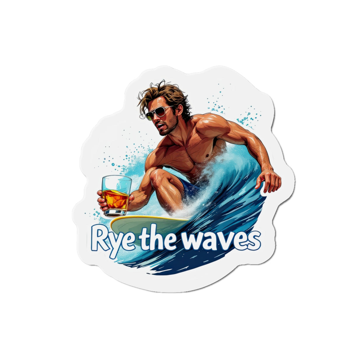“Rye The Waves” Whiskey Surfer Magnet
