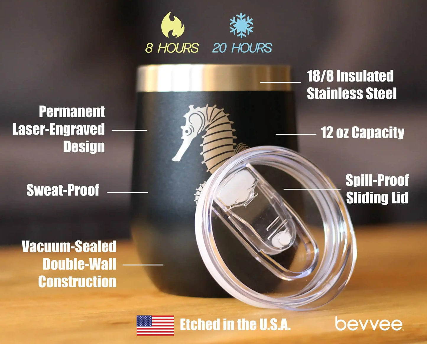 Seahorse Insulated Wine Tumbler for Beach Gifts