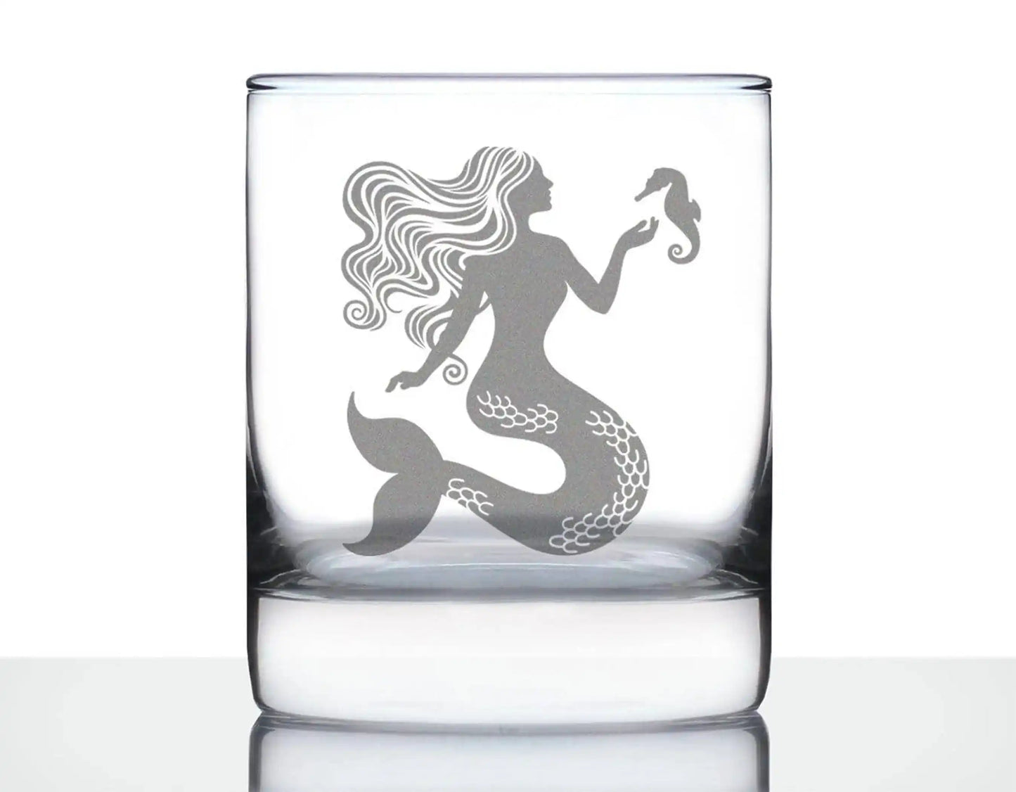 Elegant 10 oz Mermaid Whiskey Glass with etched sea-inspired design, ideal for beach lovers and cocktail enthusiasts seeking unique drinkware.