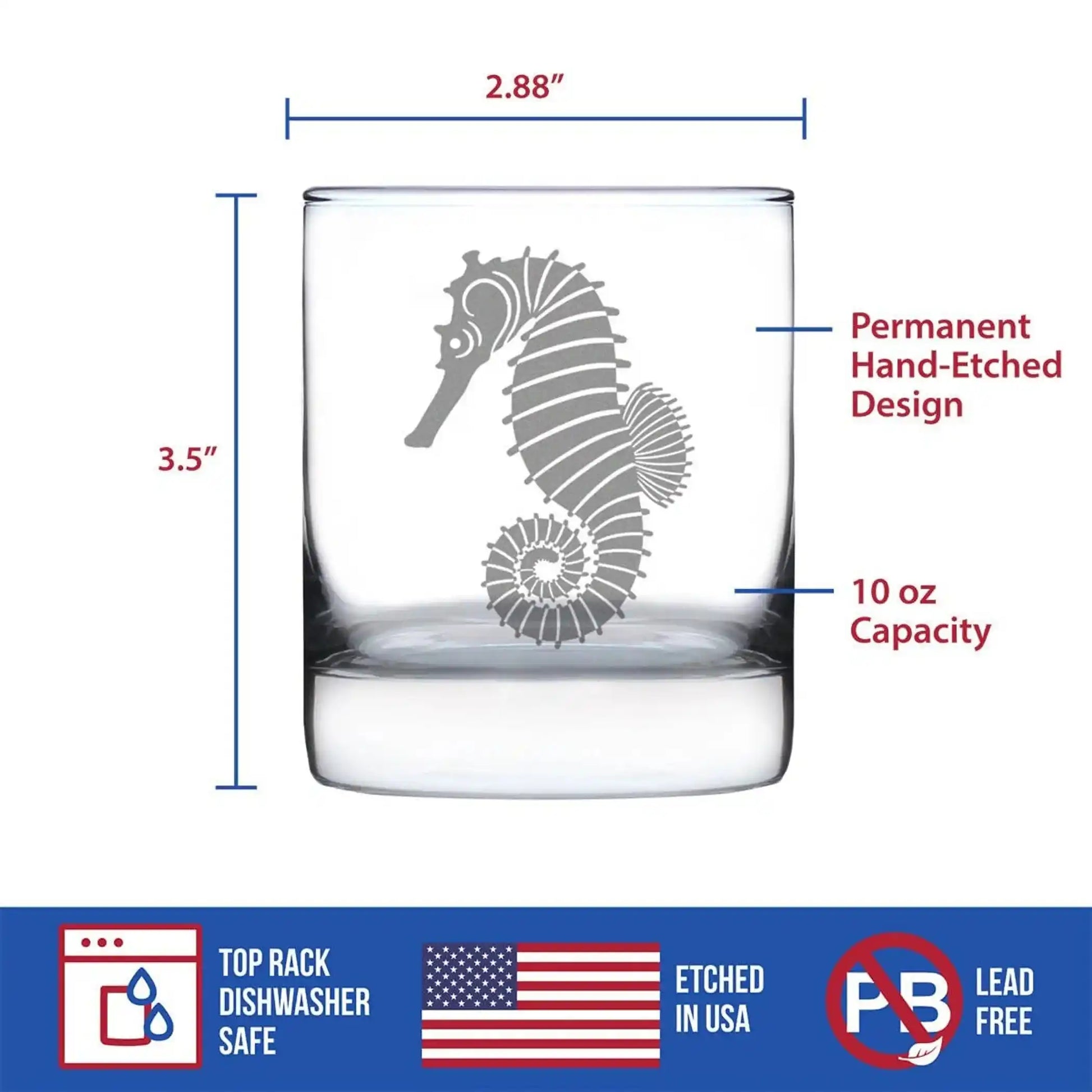 Seahorse Whiskey Rocks Glass for Beach Lovers