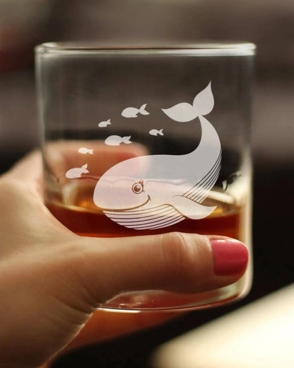 Cute Whale Whiskey Rocks Glass