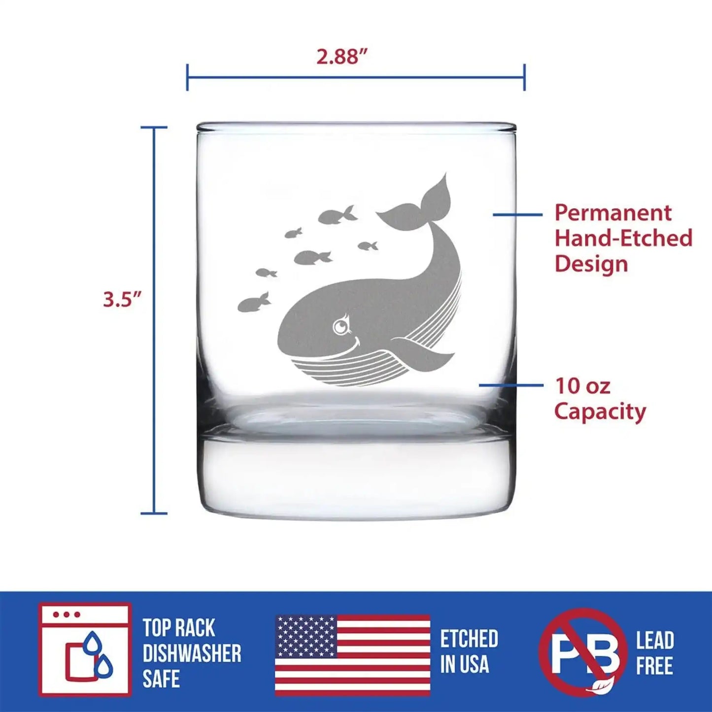 Cute Whale Whiskey Rocks Glass