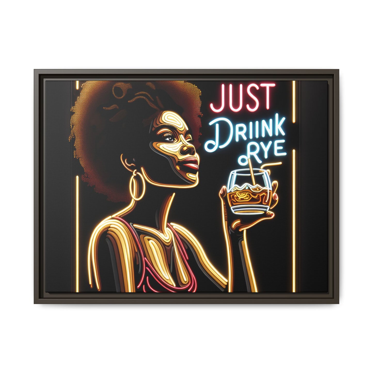 "Just Drink Rye" Framed Canvas Wrap — Whiskey Wall Art - packaging