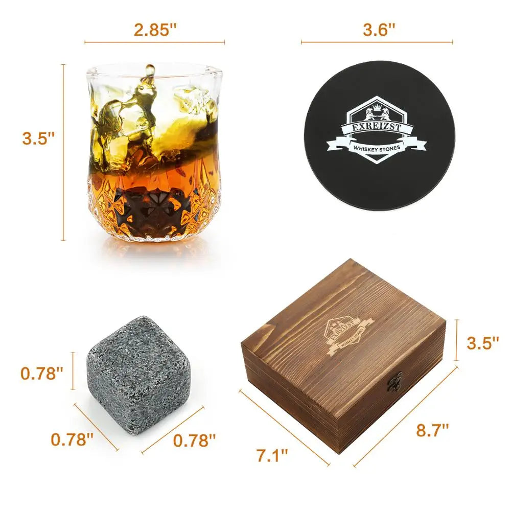 Whiskey Glass Set with Granite Whiskey Stones